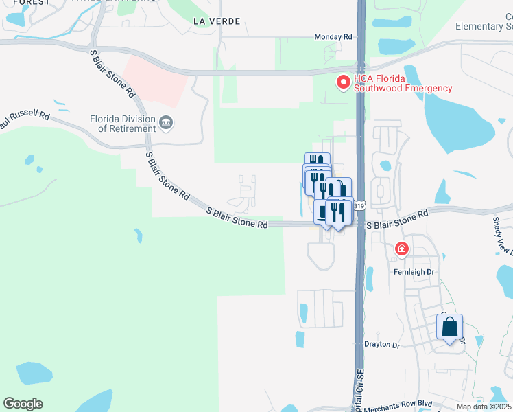 map of restaurants, bars, coffee shops, grocery stores, and more near 3501 North Blair Stone Road in Tallahassee