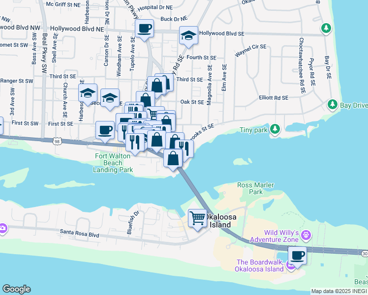 map of restaurants, bars, coffee shops, grocery stores, and more near 235 Alconese Avenue Southeast in Fort Walton Beach