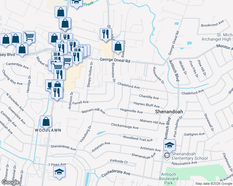 map of restaurants, bars, coffee shops, grocery stores, and more near 5523 Bluewater Drive in Baton Rouge