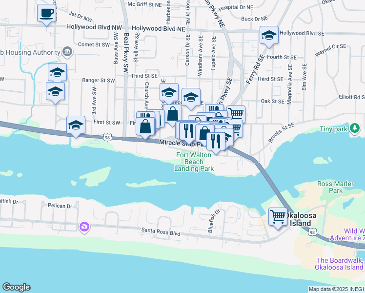map of restaurants, bars, coffee shops, grocery stores, and more near 112 Miracle Strip Parkway Southeast in Fort Walton Beach