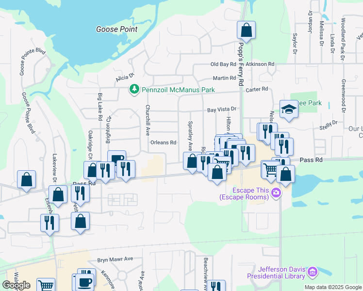 map of restaurants, bars, coffee shops, grocery stores, and more near 328 Carter Road in Biloxi