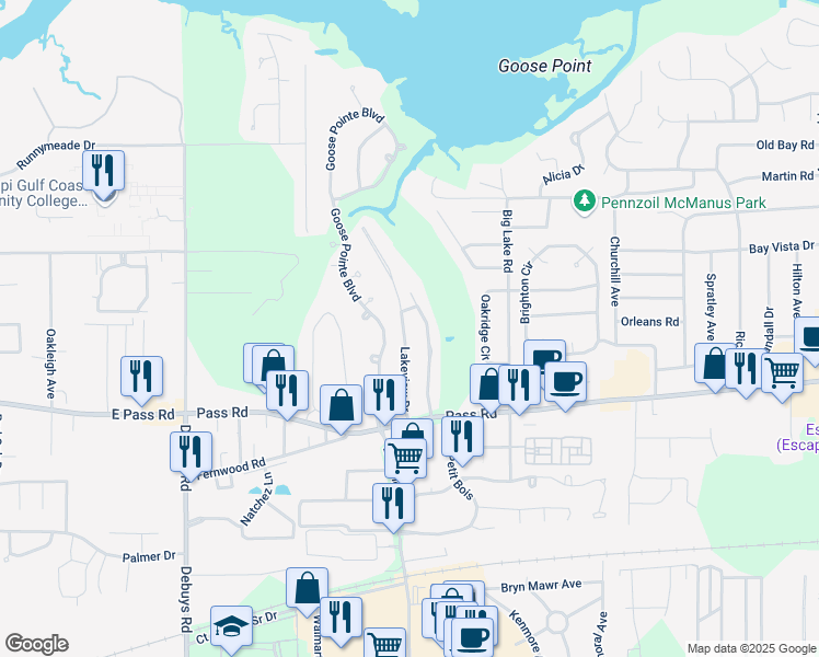 map of restaurants, bars, coffee shops, grocery stores, and more near 341 Fairview Drive in Biloxi