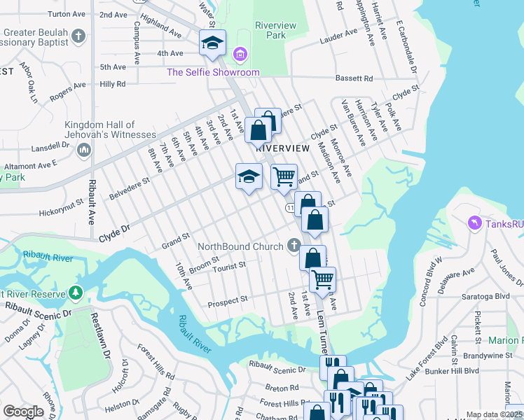 map of restaurants, bars, coffee shops, grocery stores, and more near 8960 2nd Avenue in Jacksonville