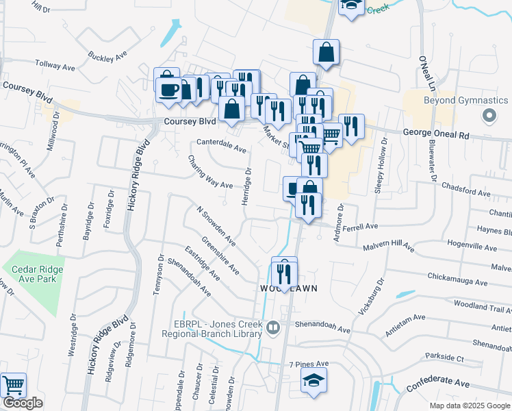 map of restaurants, bars, coffee shops, grocery stores, and more near 13990 Garden Park Avenue in Baton Rouge