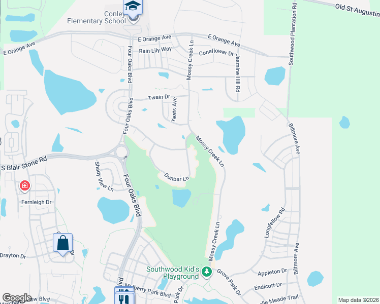 map of restaurants, bars, coffee shops, grocery stores, and more near 3210 Dunbar Lane in Tallahassee