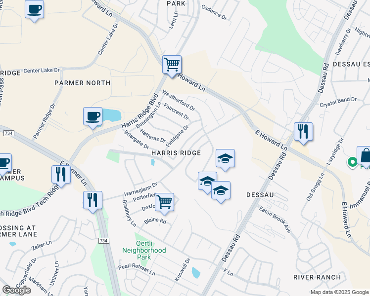 map of restaurants, bars, coffee shops, grocery stores, and more near 13115 Rochester Lane in Austin