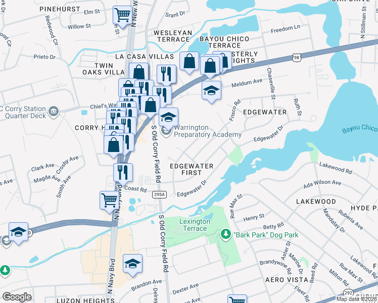 map of restaurants, bars, coffee shops, grocery stores, and more near 525 Pelham Road in Pensacola