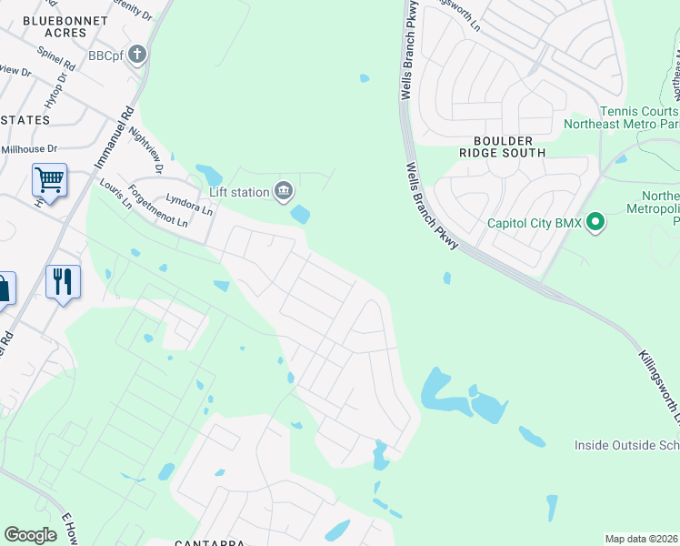map of restaurants, bars, coffee shops, grocery stores, and more near 2901 Crystal Bend Drive in Pflugerville