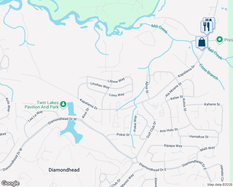 map of restaurants, bars, coffee shops, grocery stores, and more near 9741-9743 Limu Way in Diamondhead