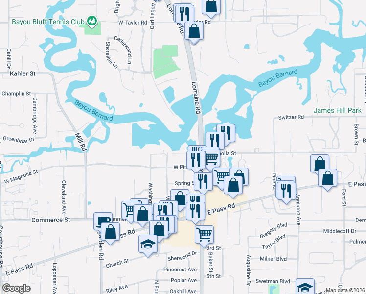 map of restaurants, bars, coffee shops, grocery stores, and more near 1200-1298 Magnolia St in Gulfport