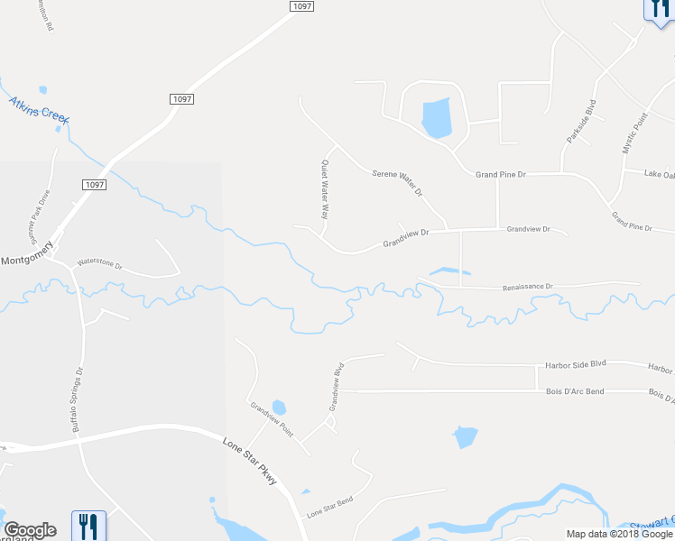 map of restaurants, bars, coffee shops, grocery stores, and more near 11697 Grandview Drive in Montgomery