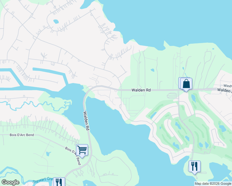 map of restaurants, bars, coffee shops, grocery stores, and more near 15201 Walden Road in Montgomery