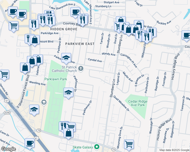 map of restaurants, bars, coffee shops, grocery stores, and more near 12541 Country Ridge Avenue in Baton Rouge