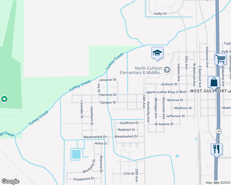 map of restaurants, bars, coffee shops, grocery stores, and more near 16124 Harrison Drive in Gulfport