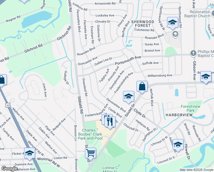 map of restaurants, bars, coffee shops, grocery stores, and more near 5020 Donnybrook Avenue in Jacksonville