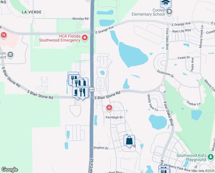 map of restaurants, bars, coffee shops, grocery stores, and more near 3577 Esplanade Way in Tallahassee
