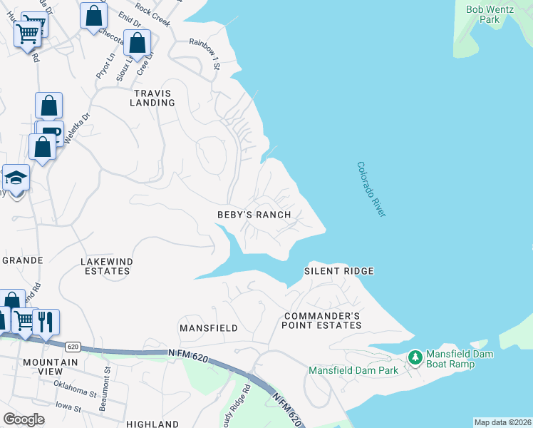 map of restaurants, bars, coffee shops, grocery stores, and more near 14711 Hornsby Hill Road in Austin