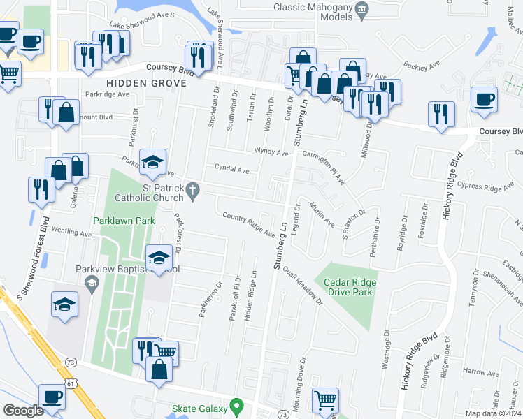 map of restaurants, bars, coffee shops, grocery stores, and more near 12756 Brogdon Lane in Baton Rouge