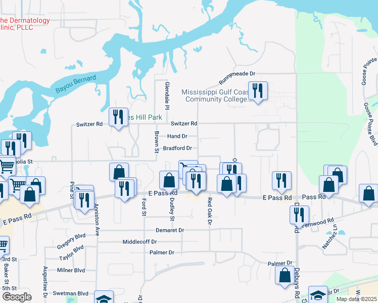 map of restaurants, bars, coffee shops, grocery stores, and more near 813 Lindh Road in Gulfport