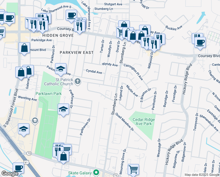map of restaurants, bars, coffee shops, grocery stores, and more near 5254 Stumberg Lane in Baton Rouge