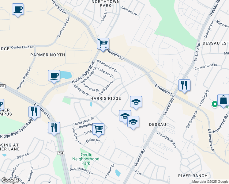 map of restaurants, bars, coffee shops, grocery stores, and more near 13115 Rochester Lane in Austin