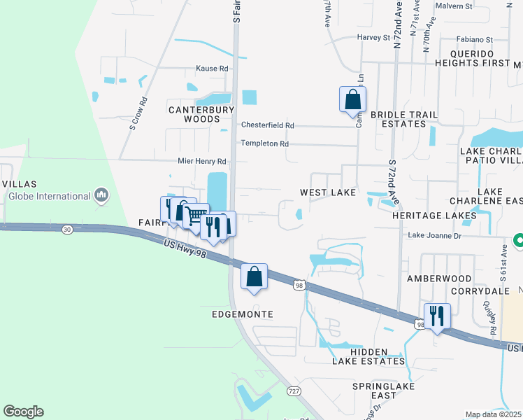 map of restaurants, bars, coffee shops, grocery stores, and more near 8 Villa Drive in Pensacola