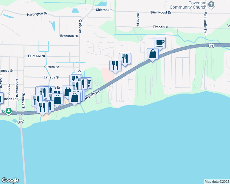 map of restaurants, bars, coffee shops, grocery stores, and more near 1935 Jo-Tam Lane in Navarre