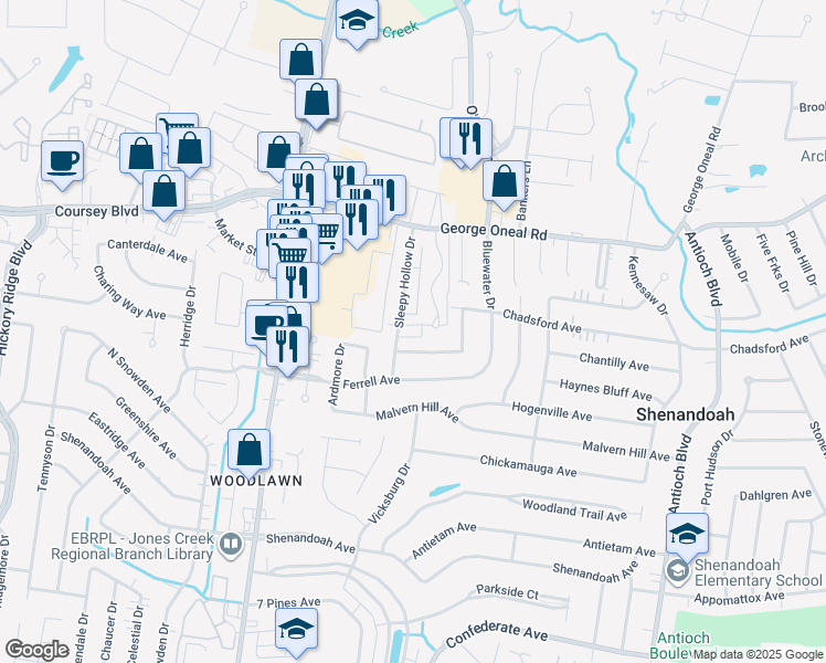map of restaurants, bars, coffee shops, grocery stores, and more near 15622 Shenandoah Square Avenue in Baton Rouge