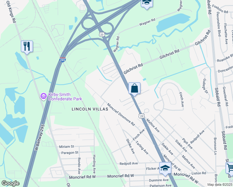 map of restaurants, bars, coffee shops, grocery stores, and more near 8359 Moncrief Dinsmore Road in Jacksonville