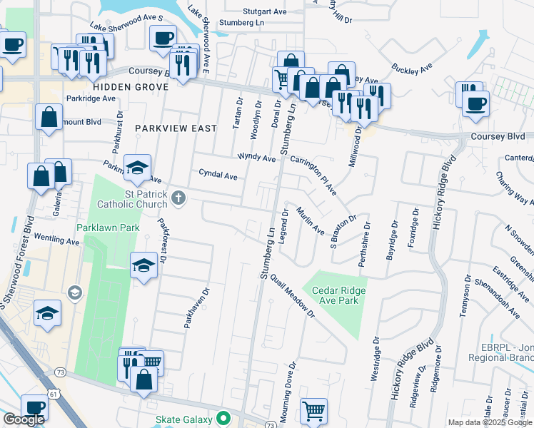 map of restaurants, bars, coffee shops, grocery stores, and more near 5254 Stumberg Lane in Baton Rouge