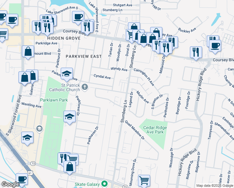 map of restaurants, bars, coffee shops, grocery stores, and more near 5254 Stumberg Lane in Baton Rouge