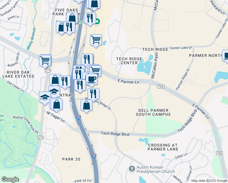 map of restaurants, bars, coffee shops, grocery stores, and more near 12504 McCallen Pass in Austin