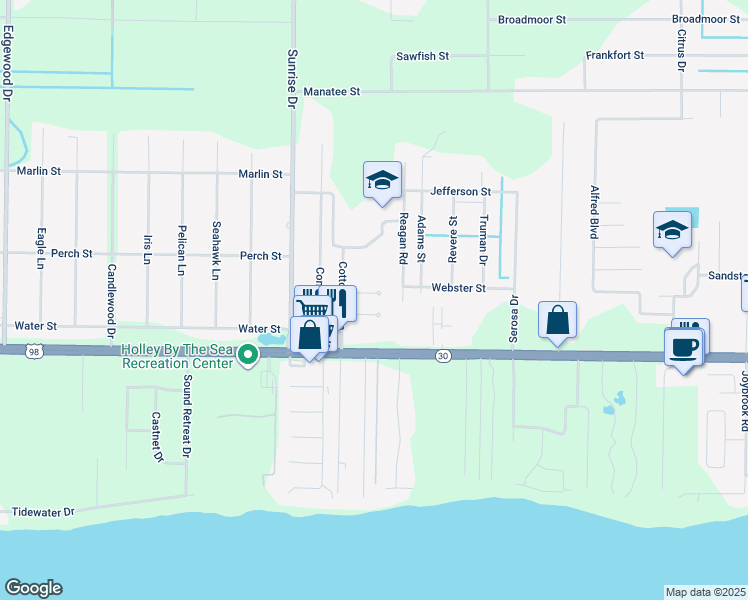 map of restaurants, bars, coffee shops, grocery stores, and more near 6953 Elliots Gin Lane in Navarre