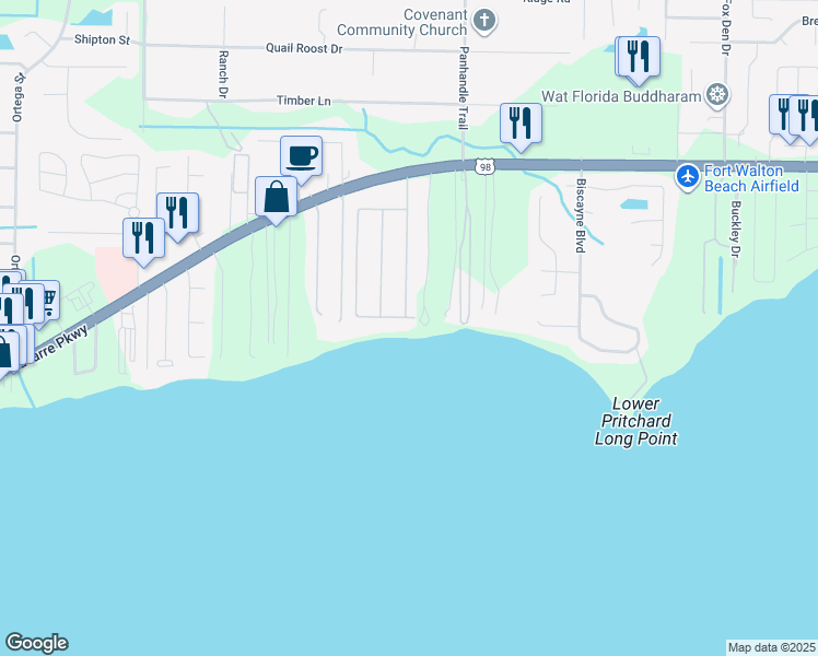 map of restaurants, bars, coffee shops, grocery stores, and more near 8952 Orlando Avenue in Navarre