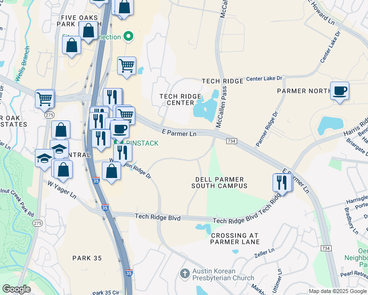 map of restaurants, bars, coffee shops, grocery stores, and more near 12600 McCallen Pass in Austin
