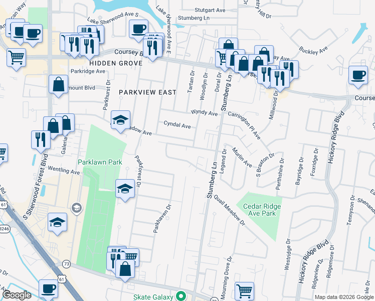 map of restaurants, bars, coffee shops, grocery stores, and more near 12703 Country Ridge Avenue in Baton Rouge