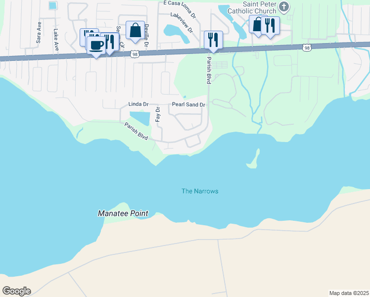 map of restaurants, bars, coffee shops, grocery stores, and more near 574 Radiant Circle in Mary Esther