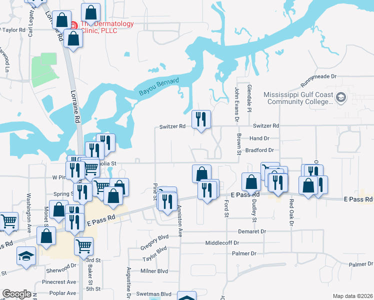 map of restaurants, bars, coffee shops, grocery stores, and more near 903 Park View Place in Gulfport