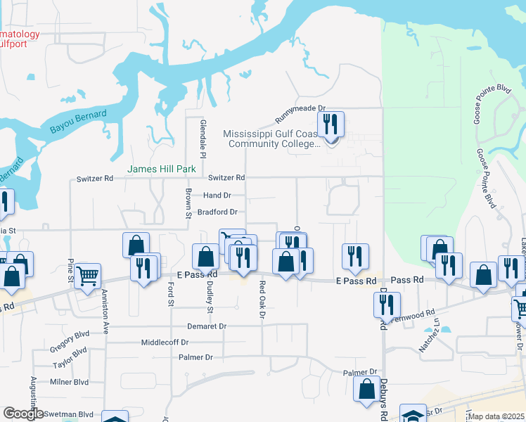 map of restaurants, bars, coffee shops, grocery stores, and more near 2117 Lindhridge Dr in Gulfport