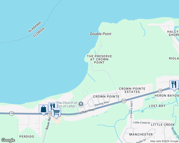 map of restaurants, bars, coffee shops, grocery stores, and more near 1969 Crown Pointe Boulevard in Pensacola