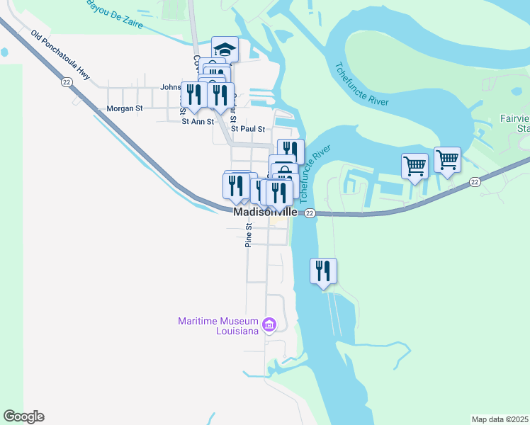 map of restaurants, bars, coffee shops, grocery stores, and more near in Madisonville