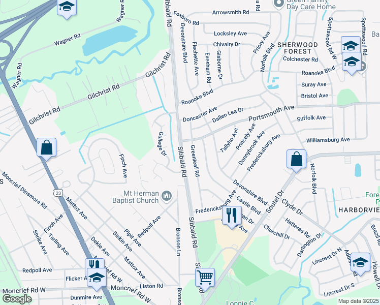 map of restaurants, bars, coffee shops, grocery stores, and more near 9212 Greenleaf Road in Jacksonville