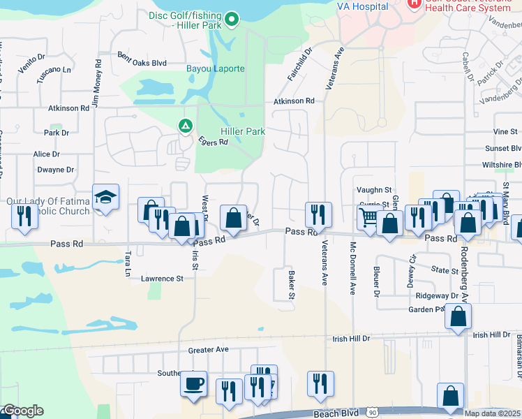 map of restaurants, bars, coffee shops, grocery stores, and more near 337 East Drive in Biloxi