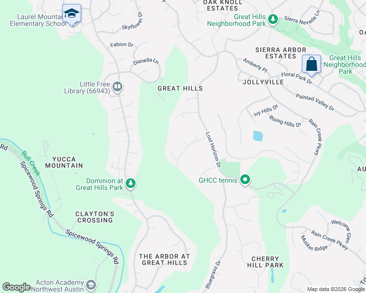 map of restaurants, bars, coffee shops, grocery stores, and more near 9706 Sophora Cove in Austin