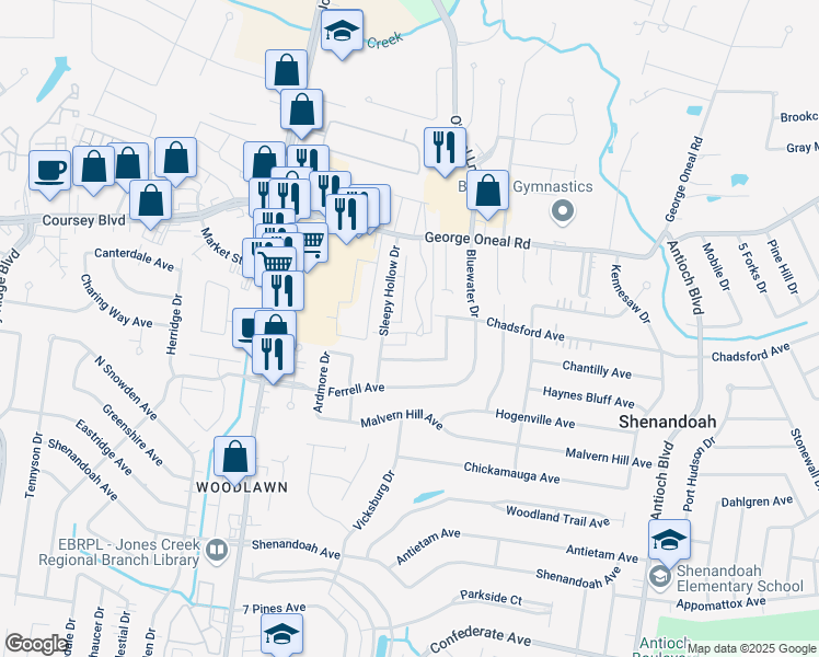 map of restaurants, bars, coffee shops, grocery stores, and more near 5224 Cumberland Cove Drive in Baton Rouge