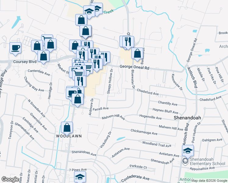 map of restaurants, bars, coffee shops, grocery stores, and more near 5158 Cumberland Cove Drive in Baton Rouge