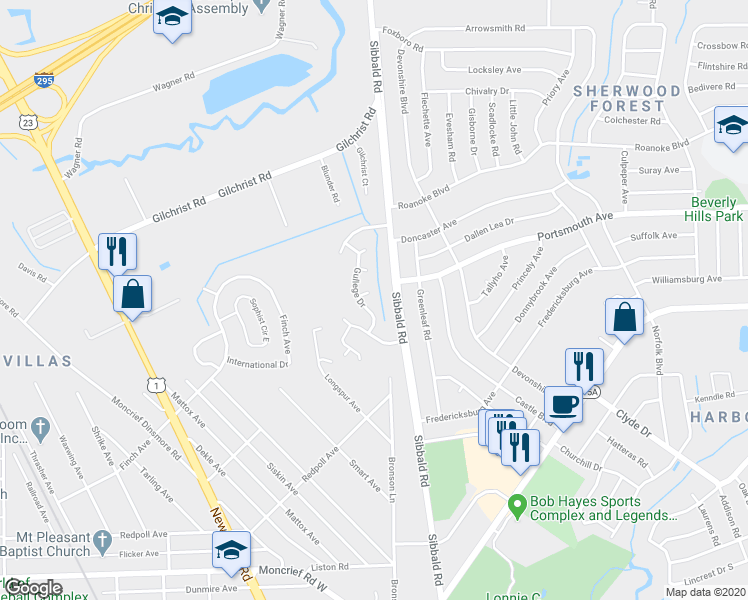 map of restaurants, bars, coffee shops, grocery stores, and more near 8357 Pembrook Court in Jacksonville