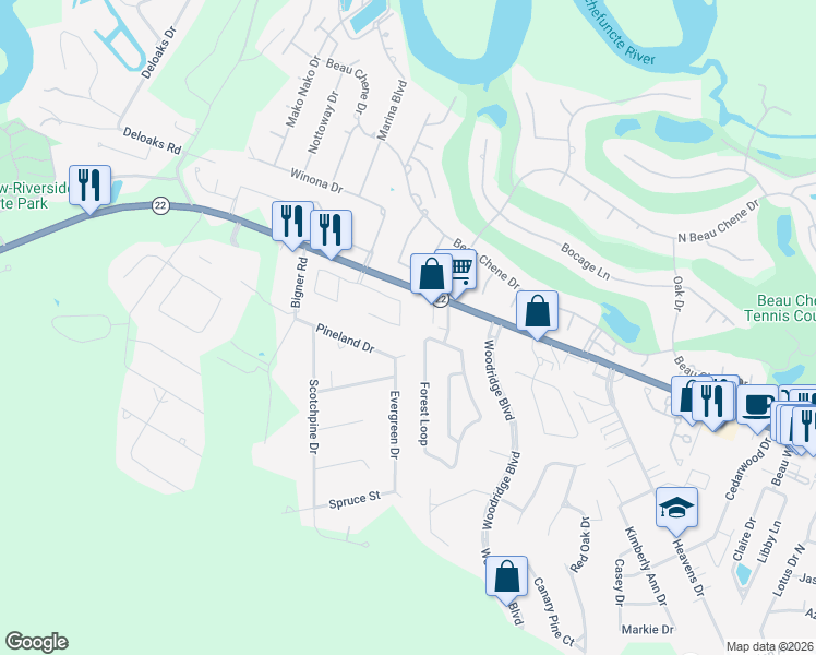 map of restaurants, bars, coffee shops, grocery stores, and more near 227 Bon Temps Roule in Mandeville
