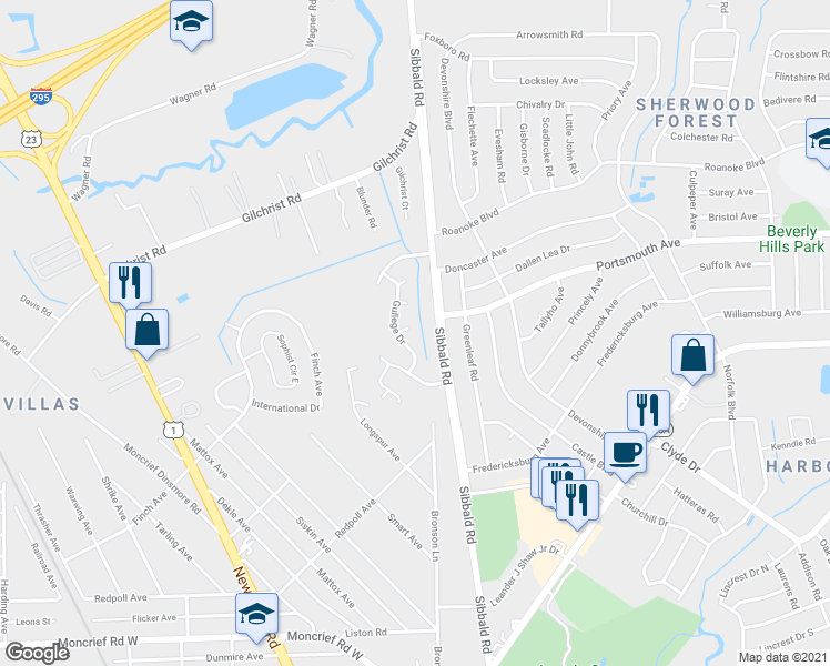 map of restaurants, bars, coffee shops, grocery stores, and more near 8357 Pembrook Court in Jacksonville
