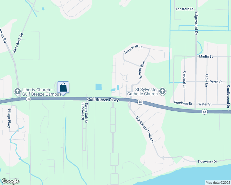 map of restaurants, bars, coffee shops, grocery stores, and more near 6319 Gulf Breeze Parkway in Gulf Breeze